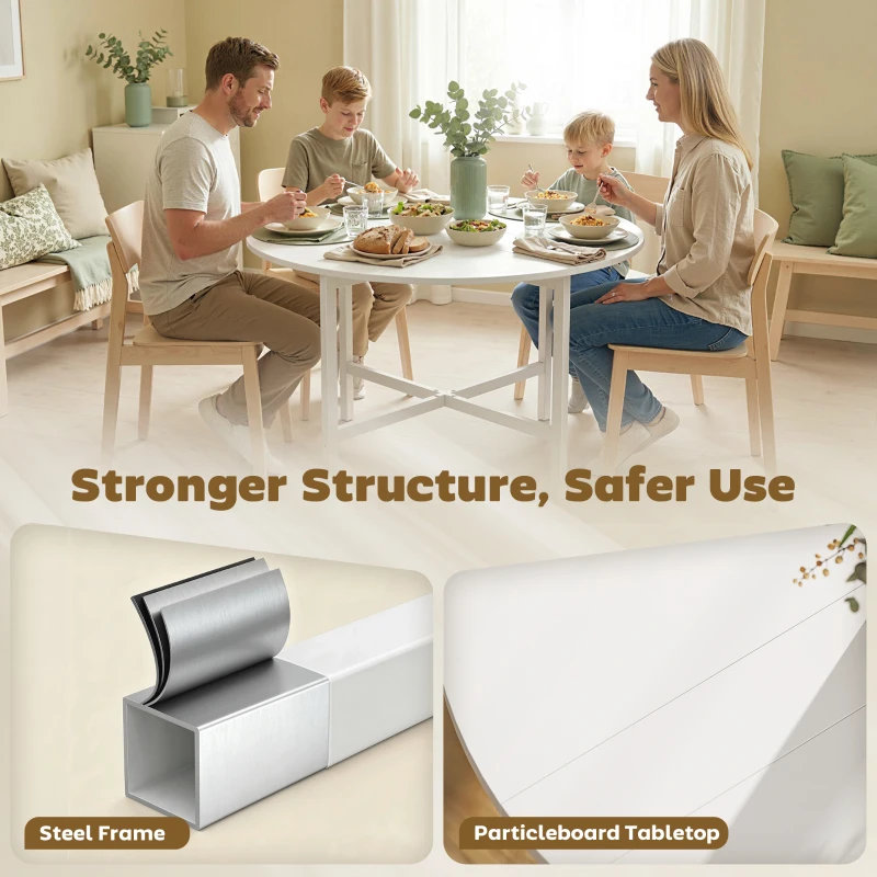 HOMCOM Collapsible Drop Leaf Table, Folding Dining Table for Small Spaces, Extendable Kitchen Table with Steel Frame, White