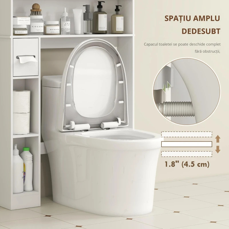 HOMCOM Mobilier WC deasupra toaletei mobilier baie cu dulap cu două uși și suport pentru hârtie 80x19,5x170cm alb
