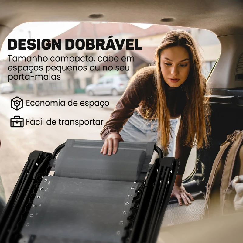 Outsunny Espreguiçadeira de Gravidade Zero Dobrável e Reclinável Ajustável com Apoios de Braços Apoio para Cabeça Cinza Claro