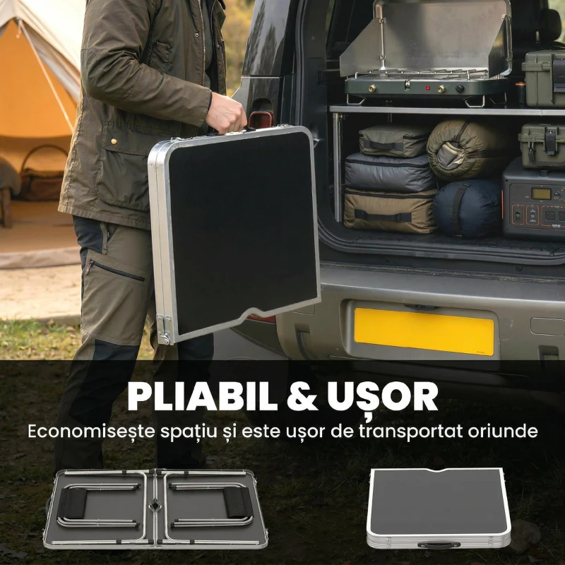 Outsunny Set masă de camping și masă de picnic pliabilă, reglabilă, negru