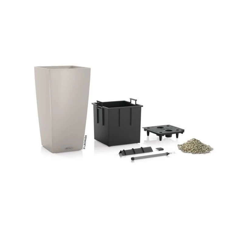 LECHUZA Pot de fleurs - Cubico color 40 - 39,5 x 39,5 x 75,5 cm - 31 L - Kit complet - Brun sable