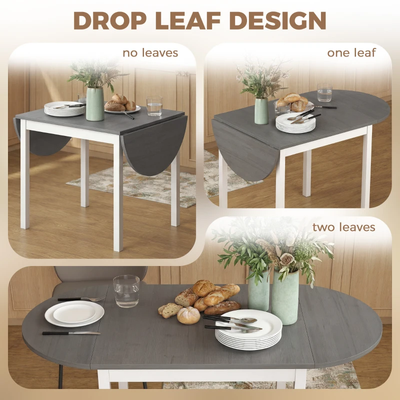 HOMCOM 4-6 Person Wooden Drop-Leaf Table - Grey
