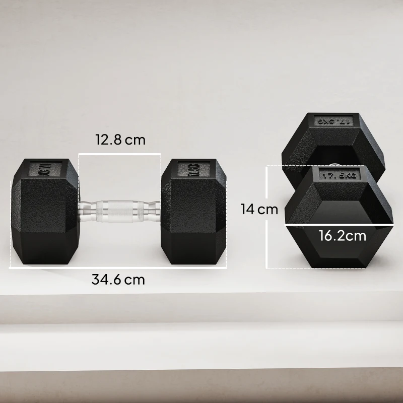 HOMCOM Set di Manubri Palestra da 2x17.5 kg con Impugnatura Antiscivolo, in Metallo, per Allenamento Fitness, Nero
