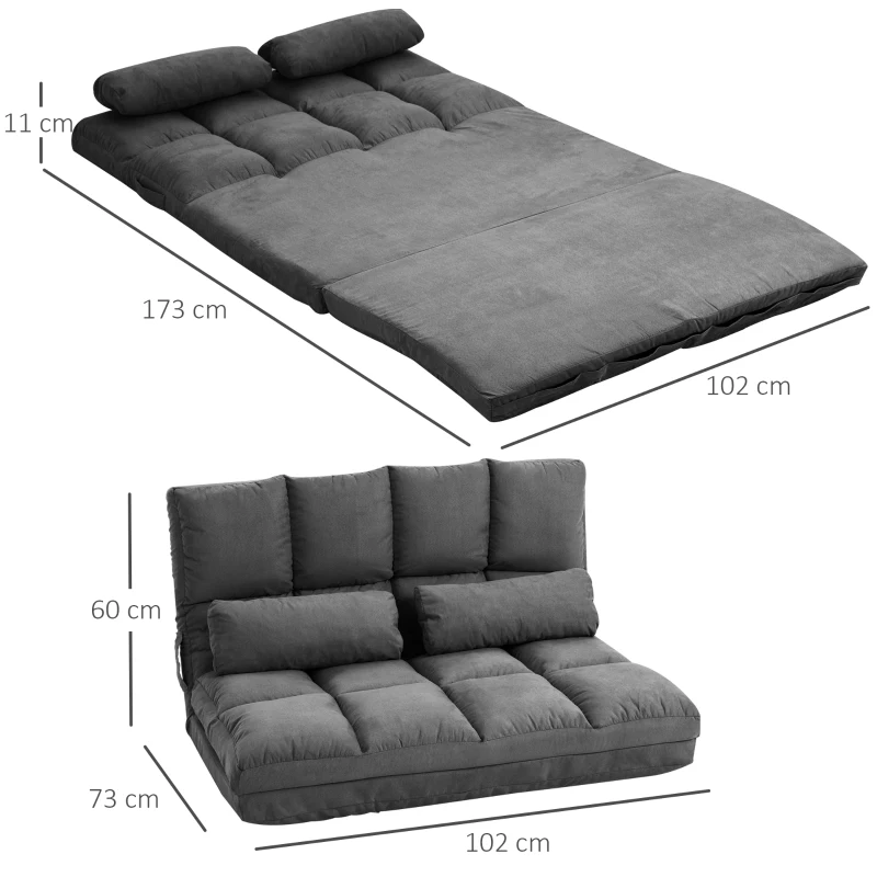 HOMCOM Chauffeuse matelas d'appoint pliant convertible - inclinaison dossier réglable 14 positions - 2 coussins inclus, gris