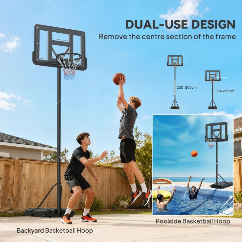 SPORTNOW Coș de Baschet Reglabil pentru Grădină și Piscină cu Bază Umplibilă, 110x75x195-370 cm, Negru