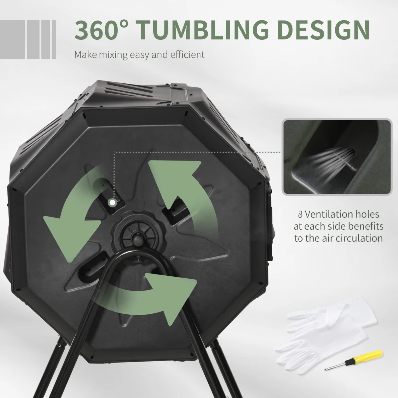 Outsunny Garden Composter - Compost Bin for Waste - 360° Rotating - Double Chamber 160 L - Black, PP & Epoxy Steel