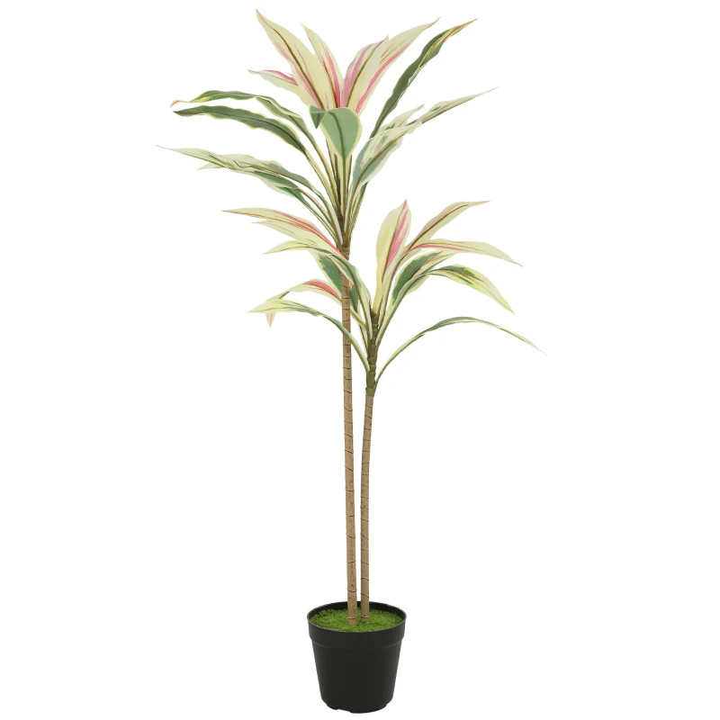 HOMCOM 90 cm Artificial Cordyline Tree in Moss Effect Pot, Realistic PEVA Faux Plant, Yellow