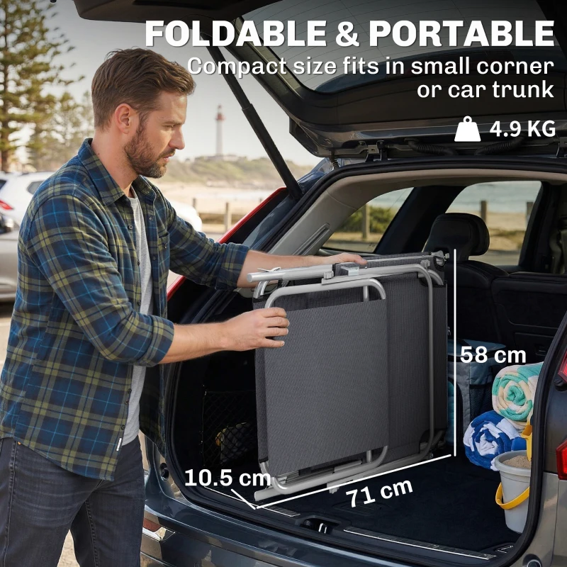 Outsunny Adjustable Lounger Seat with Sun Shade-Grey