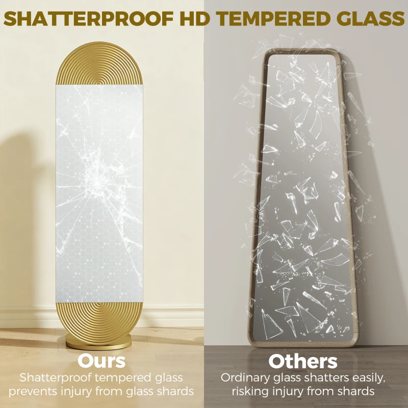 HOMCOM 50 x 161 cm Wavy Full Length Mirror, Free Standing Mirror with Metal Frame and Solid Base, Gold Tone