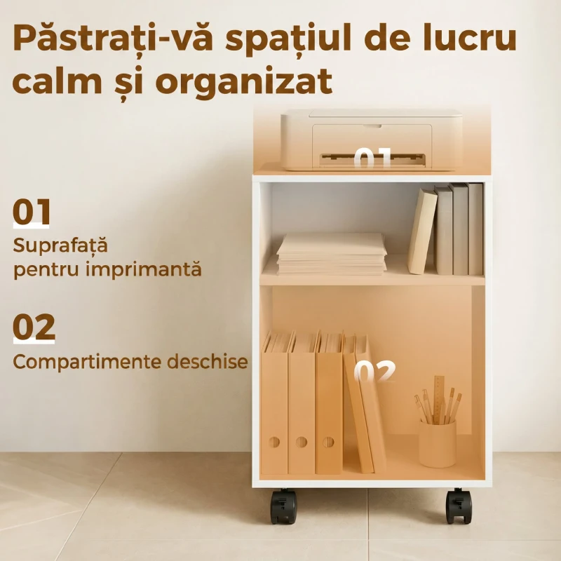 HOMCOM dulap imprimantă mobil cu roți