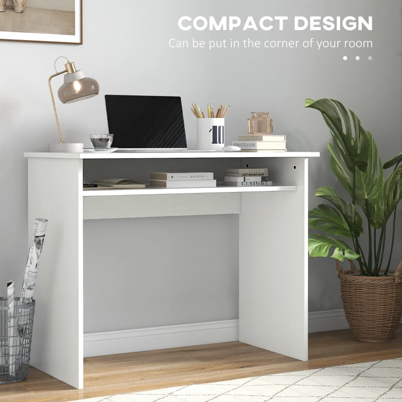 HOMCOM Home Office Furniture Set, Modern Computer Desk with Storage Shelf and Ergonomic Mesh Chair with Flip-Up Arms, Lumbar Support, Adjustable Height, Swivel Wheels, White and Grey