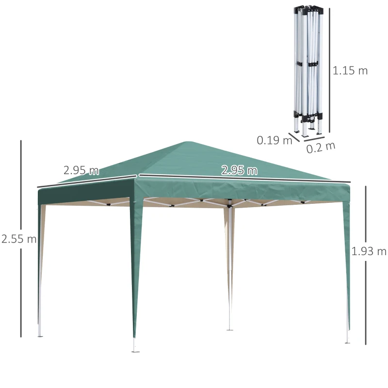 Outsunny 3 x 3M Pop Up Gazebo, Height Adjustable, Garden Marquee Party Tent Wedding Canopy Shelter with Carrying Bag, Green(m-3)