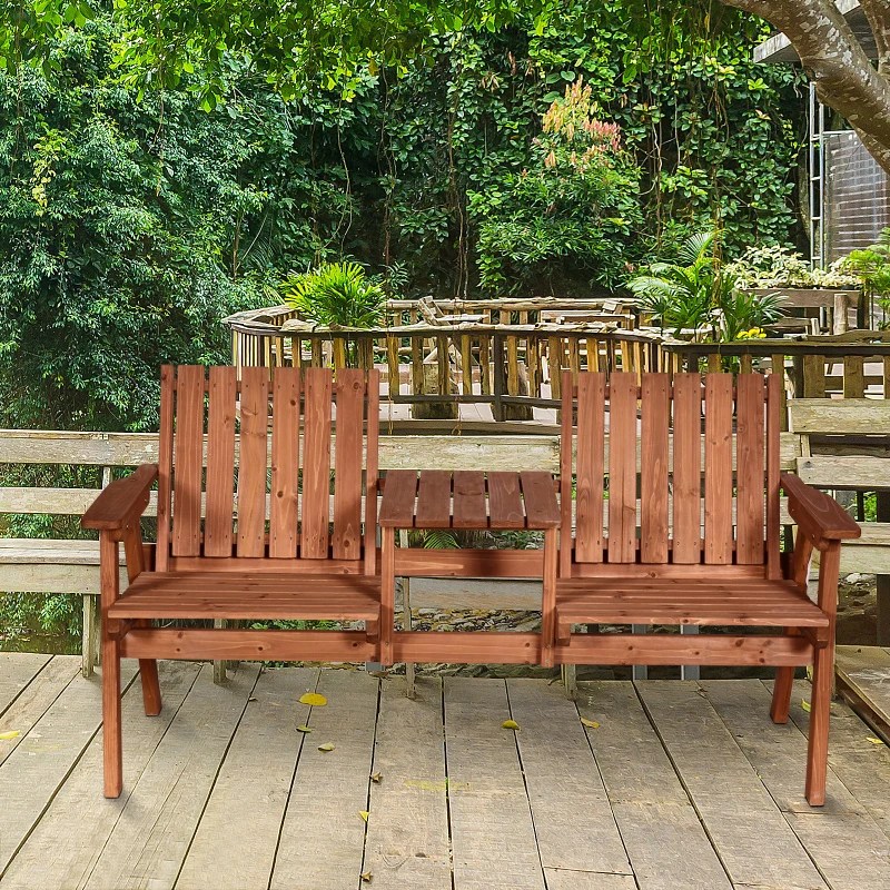 Outsunny 2-Seater Fir Wood Bench w/ Centre Table(m-2)