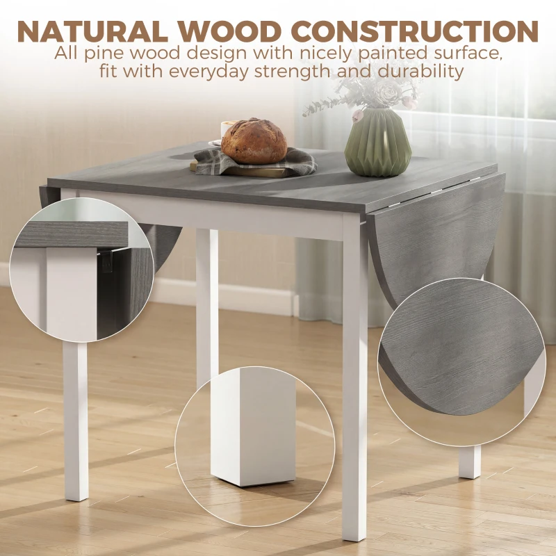 HOMCOM 4-6 Person Wooden Drop-Leaf Table - Grey