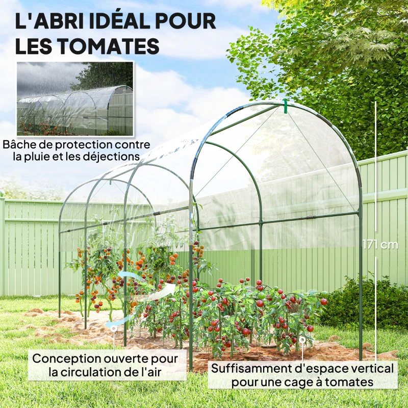 Outsunny Serre de jardin serre à tomates 4 arceaux en acier bâche en PVC 4 x 1,2 x 1,7 m vert