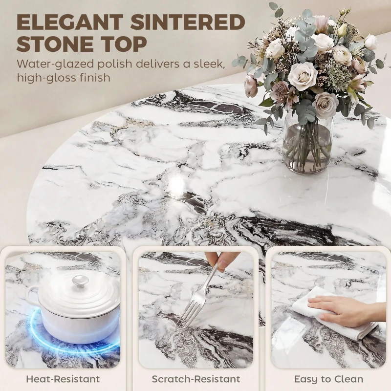 HOMCOM Coffee Table Sintered Stone Top Adjustable Foot Pads Modern Centre Table for Living Room White and Black