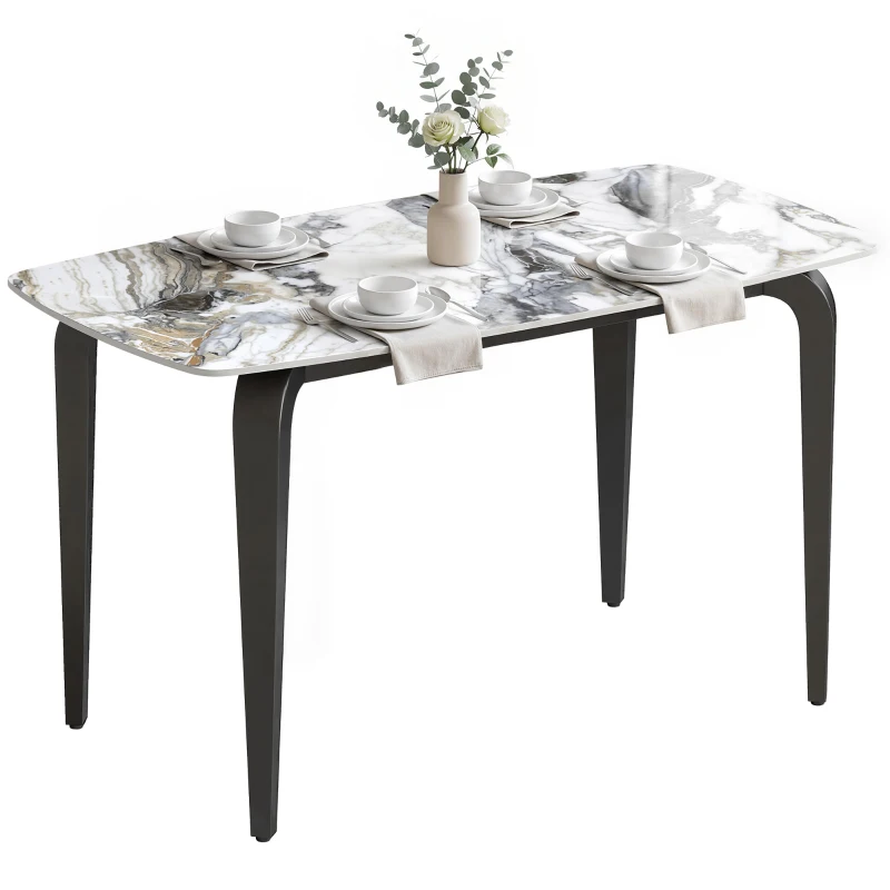 HOMCOM Dining Table for 4, Modern Kitchen Table with Sintered Stone Tabletop, Metal Legs, White