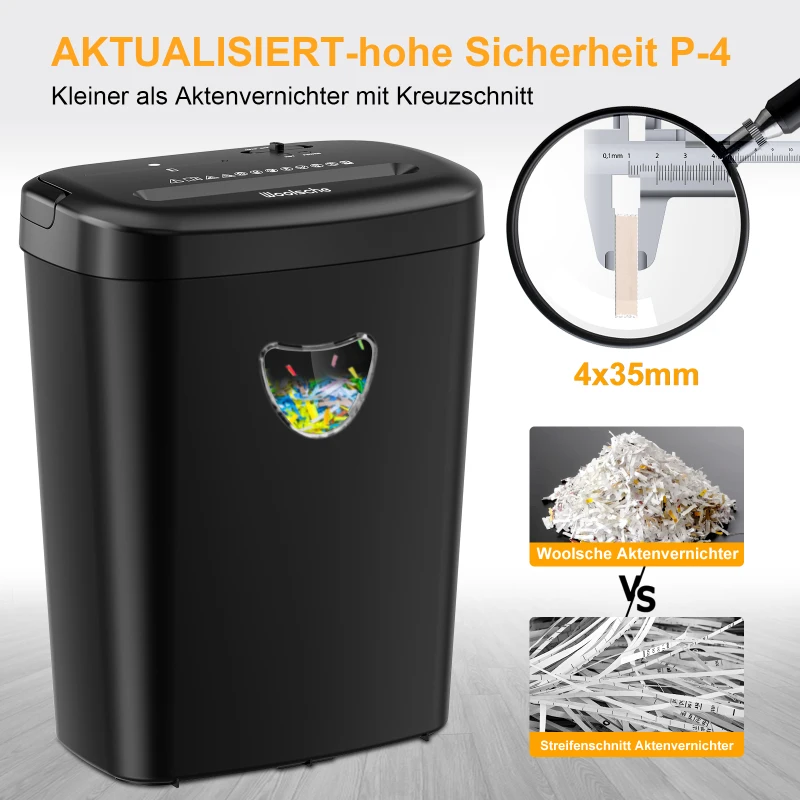 Aktenvernichter, 12-Blatt-Querschnitt mit 6,6-Gallonen-Korb, hohe Sicherheitsstufe P-4, 3-Modus-Design, Aktenvernichter für Karte/CD/Heftklammer/Clip, robuster Aktenvernichter, stausicheres System für das Büro