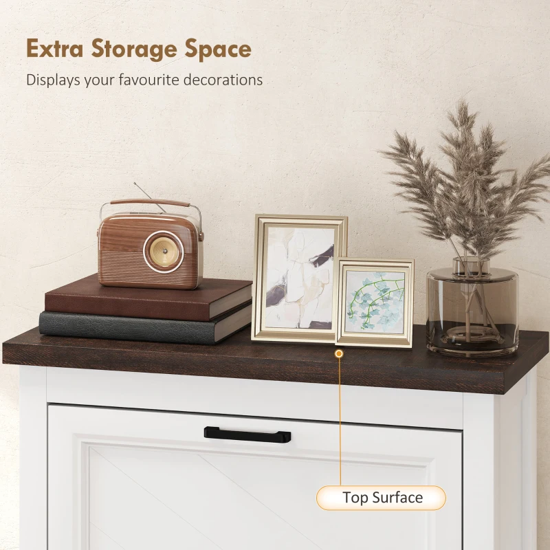HOMCOM Shoe Cabinet with 2 Flip Drawers, Farmhouse Narrow Shoe Storage Cabinet with Adjustable Shelves, White