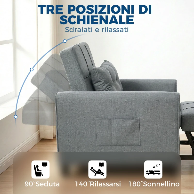 HOMCOM Divano Letto Pieghevole Convertibile con Schienale Regolabile e Cuscino, Grigio