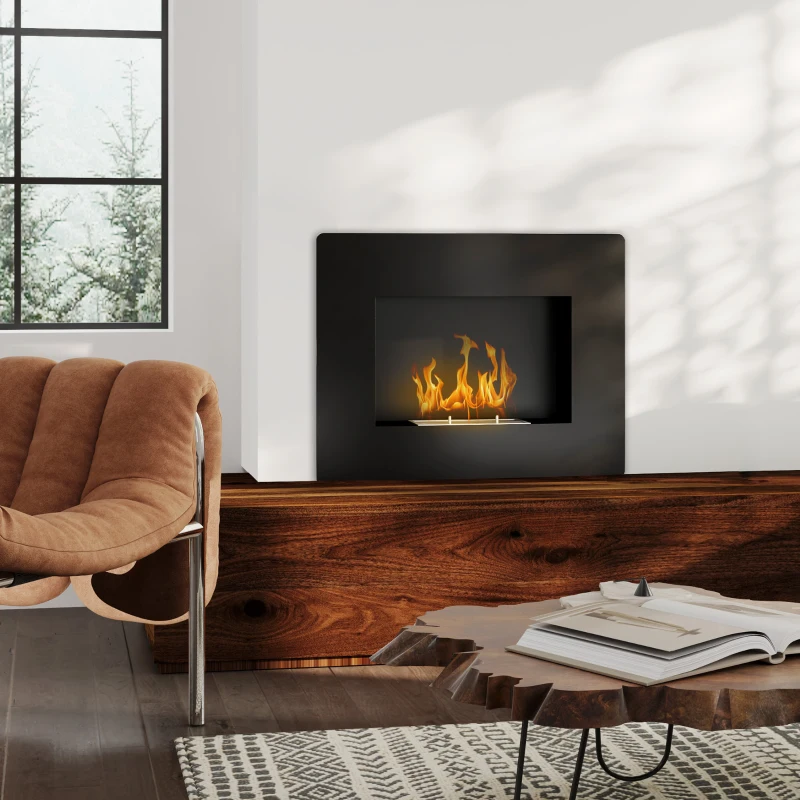 HOMCOM Cheminée à l'éthanol, foyer au bioéthanol en acier inoxydable, volume de 0,9 litre, brûle jusqu'à 3,3 heures, noir(m-10)