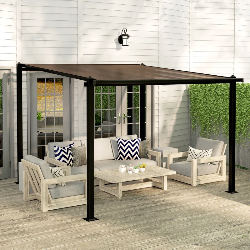 Outsunny Pergola jardin extérieur en aluminium 3 x 3 m avec toit en polycarbonate imperméable et système de drainage, gris