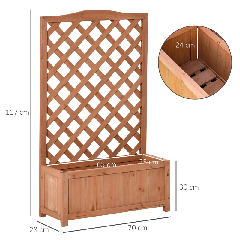 Outsunny Planter with Trellis, Flower Box, Raised Bed, for Climbing Plants, Vegetables, Flowers, Solid Wood, Indoor and Outdoor, Yard, Garden, Balcony, 70 x 28 x 117 cm, brown