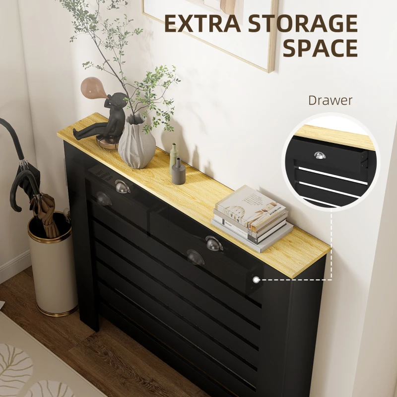 HOMCOM 95.5H x 111Wcm Radiator Cover, with Drawer - Black