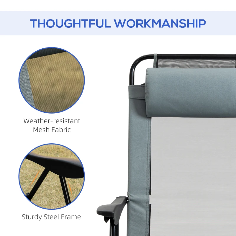 Outsunny Set of 2 Portable Folding Recliners Metal Outdoor Patio Chaise Lounge Chairs with Adjustable Backrest, Grey