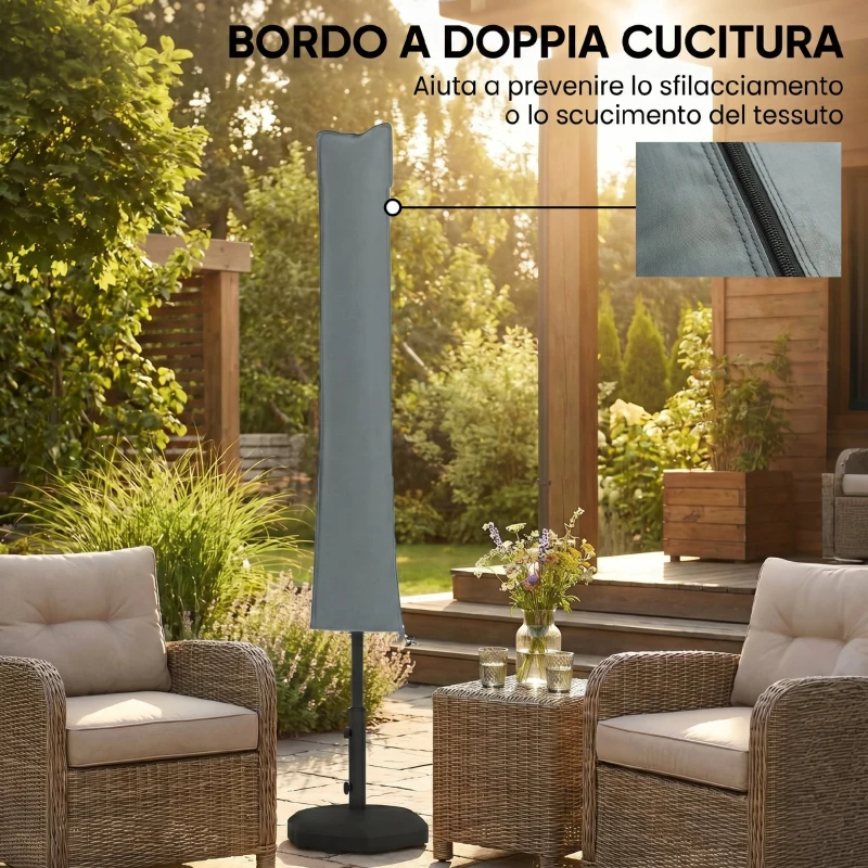 Outsunny Copertura per Ombrellone Impermeabile, Custodia Copri Ombrellone con Cerniera e Laccio, Grigio