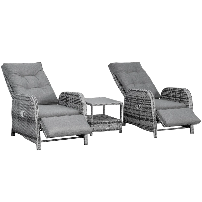 Outsunny 2 Seater Patio Rattan Wicker Chaise Lounge Sofa Set w/ Cushion for Patio Yard Porch