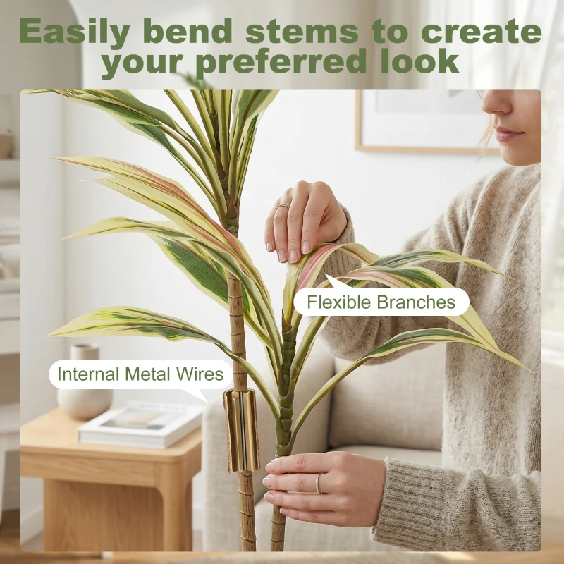 HOMCOM 90 cm Artificial Cordyline Tree in Moss Effect Pot, Realistic PEVA Faux Plant, Yellow