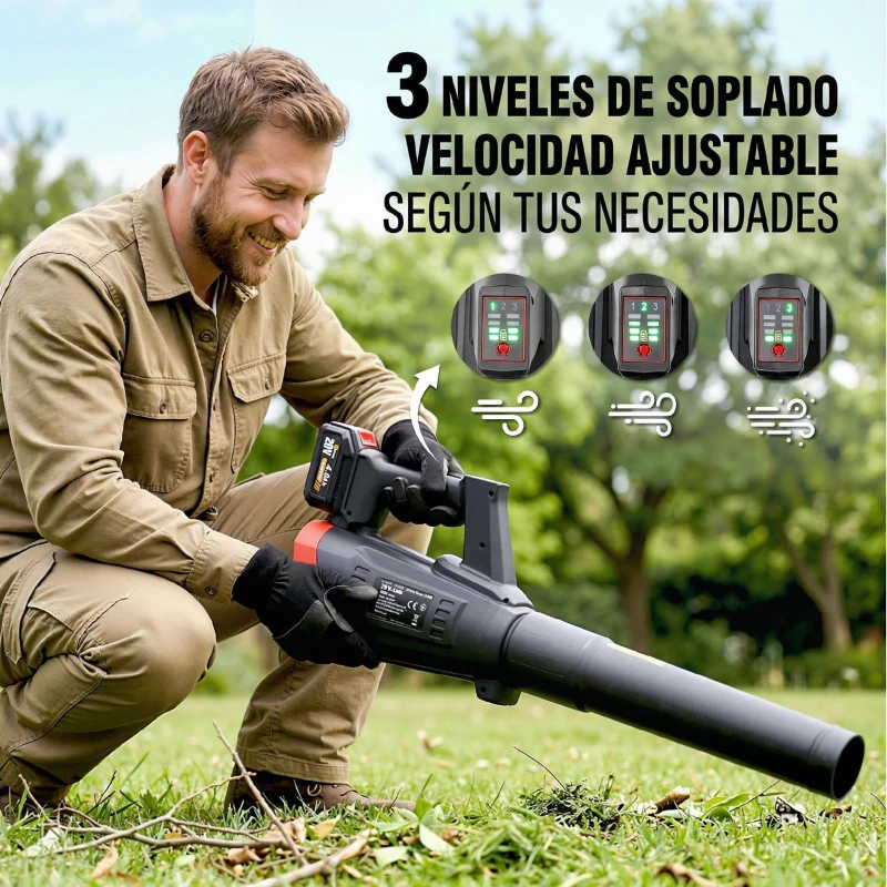 Outsunny Soplador de Hojas Sin Cable 18V con 2 Baterías de 4.0Ah y Cargador Motor sin Escobillas 600W 3 Velocidades Negro