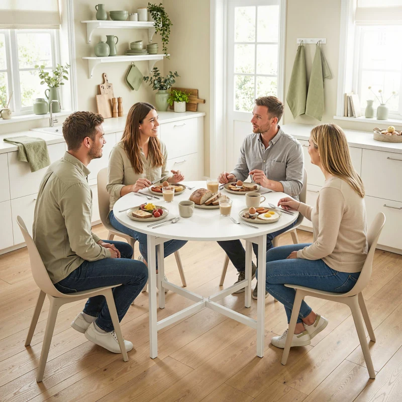 HOMCOM Collapsible Drop Leaf Table, Folding Dining Table for Small Spaces, Extendable Kitchen Table with Steel Frame, White