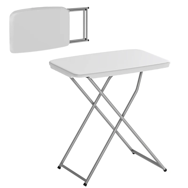 Outsunny Mesa Dobrável de Campismo 75x50x73,5 cm com Altura Ajustável em 5 Níveis com Bancada em HDPE e Estrutura Metálica Branco