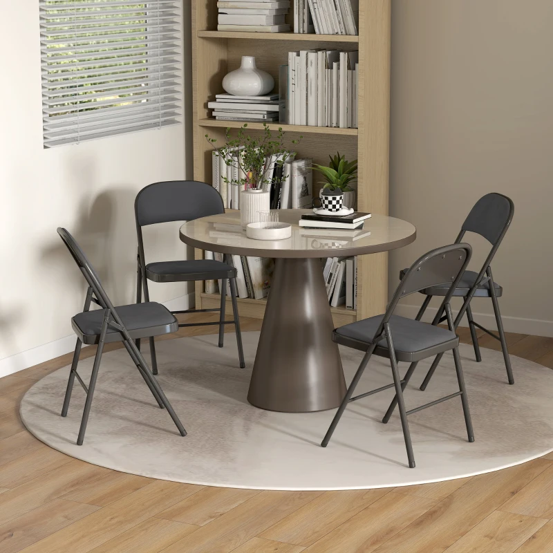 HOMCOM 4er-Set klappbare, tragbare Innenstühle mit gepolsterten Sitz- und Rückenflächen in Velours, Stahlrahmen, dunkelgrau