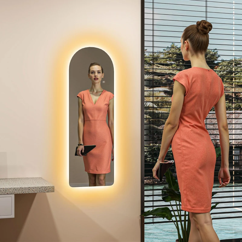 HOMCOM Grand miroir mural 120 x 40 cm avec éclairage LED miroir arqué, intensité variable et 3 couleurs d'éclairage transparent