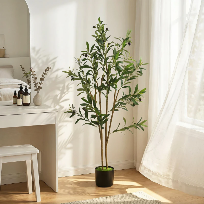 HOMCOM Decorative Artificial Plant, 120 cm Silk Olive Tree with 303 Leaves in Cement Pot, Fake Plant