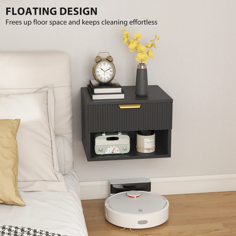 HOMCOM Floating Nightstands Set of 2, Modern Wall Mounted Bedside Tables, Black
