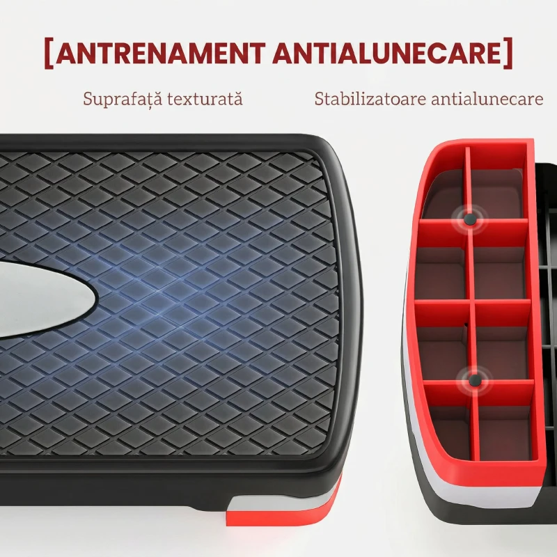 HOMCOM Step Fitness pentru Aerobic cu Înălțime Reglabilă 10-15 cm, 68x29cm Negru și Roșu