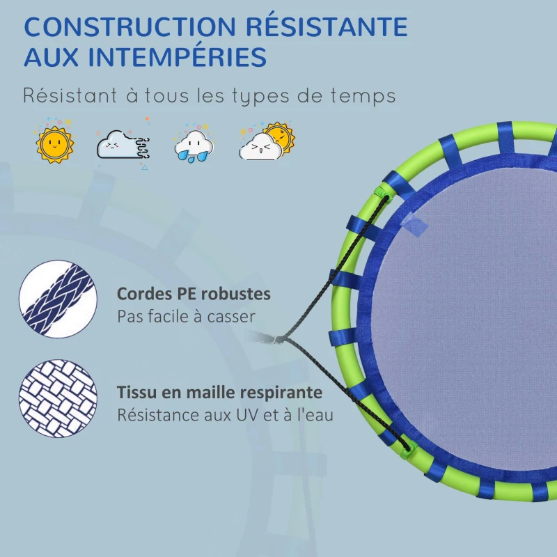 Outsunny Balançoire nid d'oiseau ronde hauteur réglable à suspendre enfant adulte jardin capacité de charge 150 kg Ø 100 cm bleu