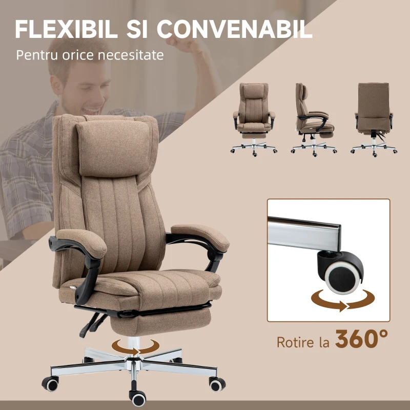 Vinsetto Scaun de Birou cu Masaj, Suport pentru Picioare și Telecomandă, din Material Textil cu Aspect de In, 65x61x108-118 cm, Maro(m-7)