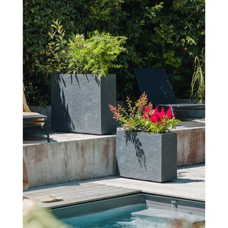 Jardiniere Muret Loft L - EDA - Volcania - 46 L - Intérieur/Extérieur - Décor Pierre - 78,5 x 29,5 x 60 cm - Gris Anthracite