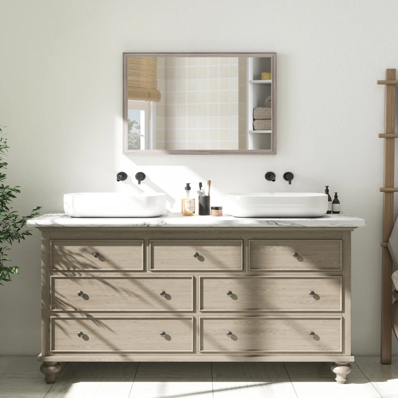 HOMCOM Wall Bathroom Mirror, 40 x 60 cm Wall-Mounted Mirror for Living Room, Bedroom, Hallway, Grey