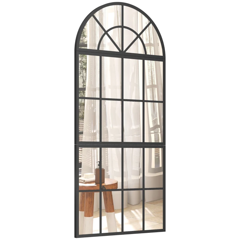 HOMCOM Large Arched Wall Mirror with Metal Grid, 3-Piece Split Window Mirrors, 120 x 54 cm, Black