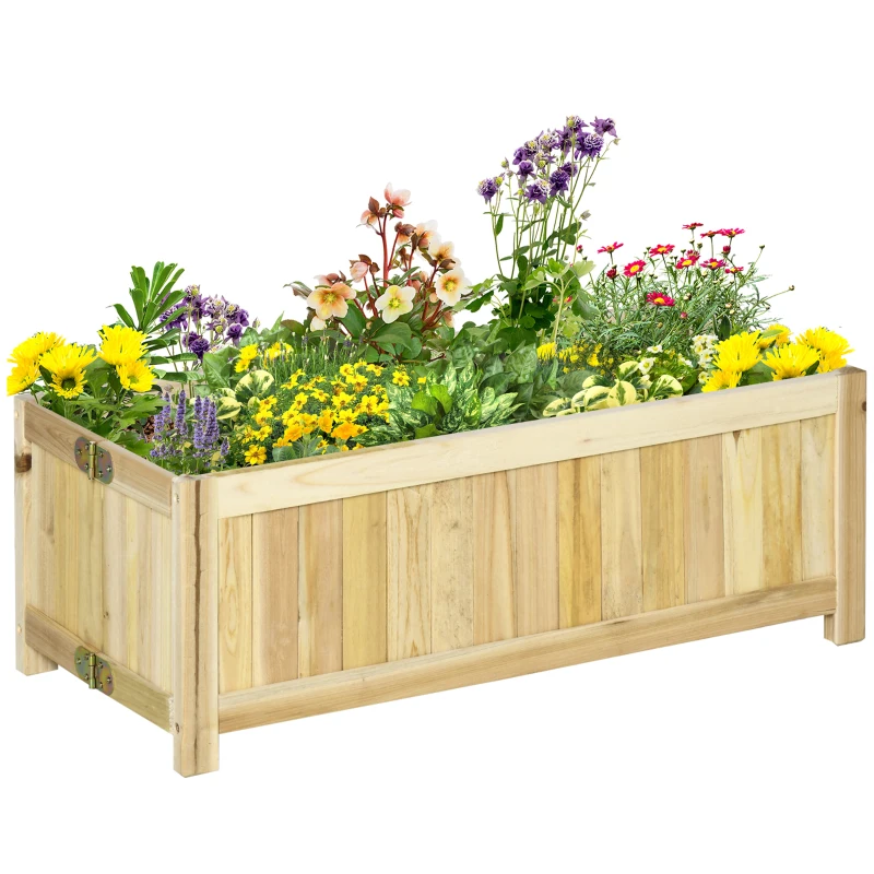 Outsunny Folding Raised Planter Flower Box dim. 70L x 30l x 25H cm Wood Slat-Style Body Pre-oiled Spruce