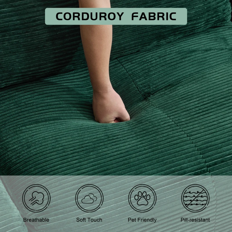 Modernes Sofa aus komprimiertem Memory-Schaumstoff, große Sofagarnitur für das Wohnzimmer, haustierfreundliches modulares Sofagarnitur Cloud, Cordstoff, kein Zusammenbau erforderlich, grün