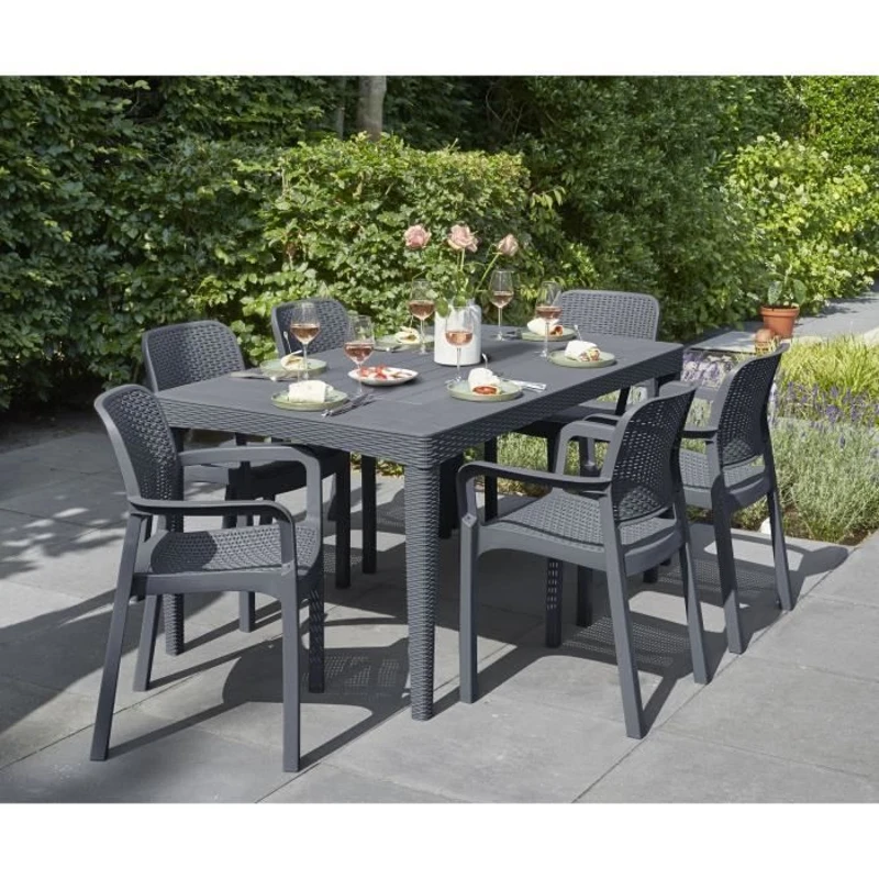 Lot de 6 fauteuils de jardin - Allibert by KETER - SAMANNA - En résine - Coloris : gris graphite - Empilable