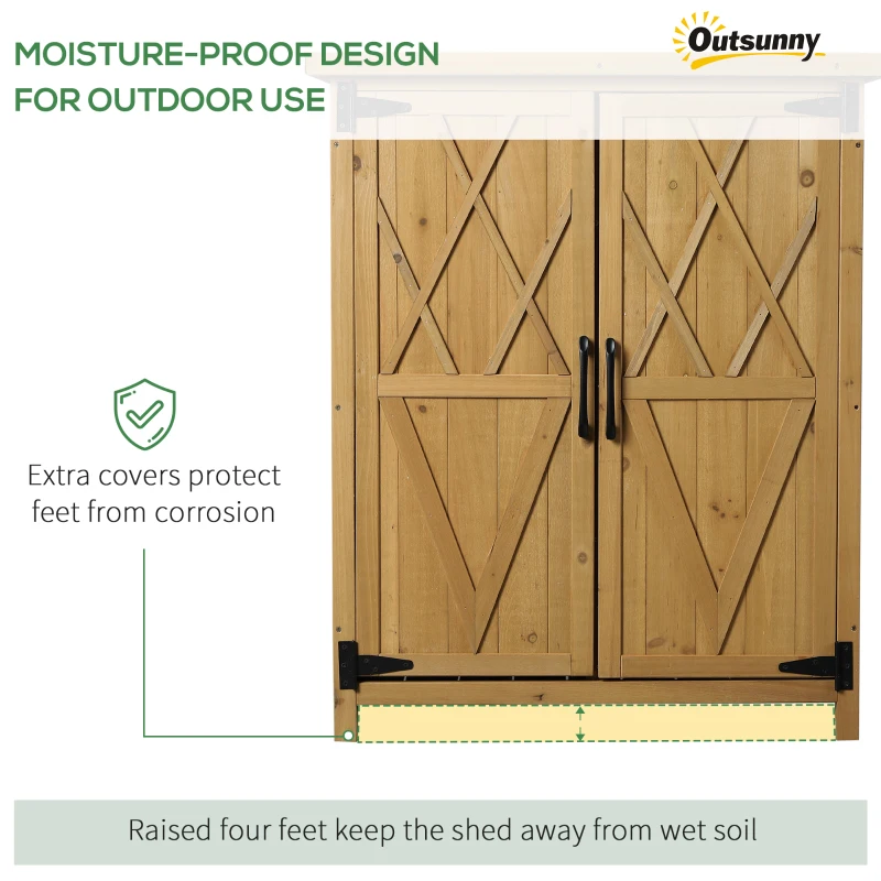 Outsunny Garden shed garden cabinet 3 shelves 2 doors galvanized sheet metal waterproof roof pine wood 75 x 40 x 90 cm yellow