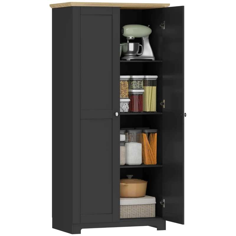 HOMCOM Kitchen Cupboard, 172cm Freestanding Storage Cabinet with Doors and Shelves, Black